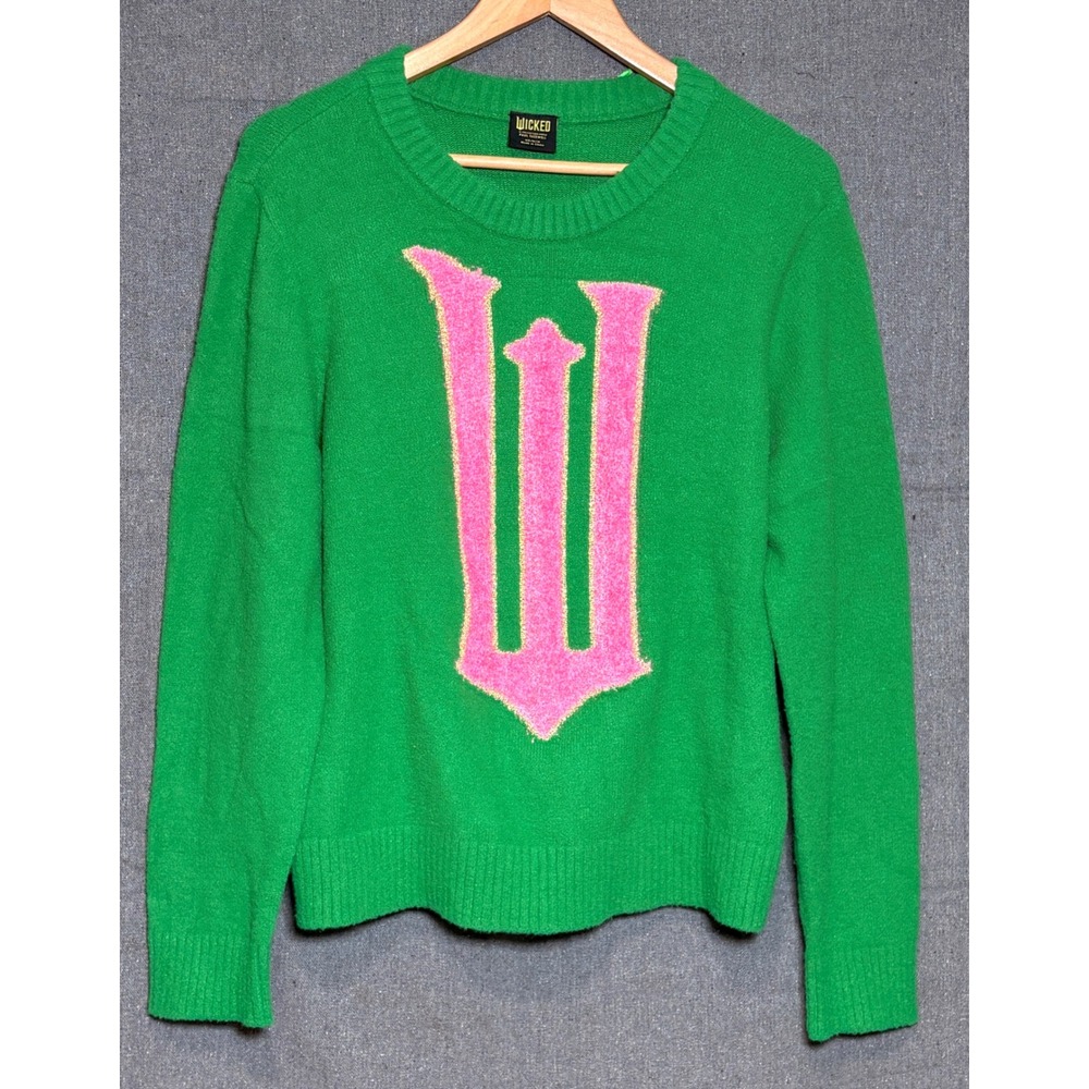 Wicked Movie Paul Tazewell Shiz University Green‎ Pink Logo Sweater Medium